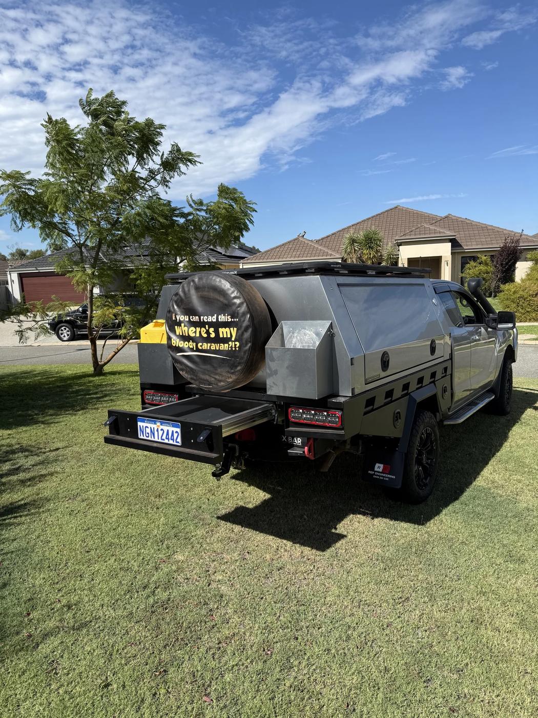 Charcoal touring canopy with rear spare wheel
